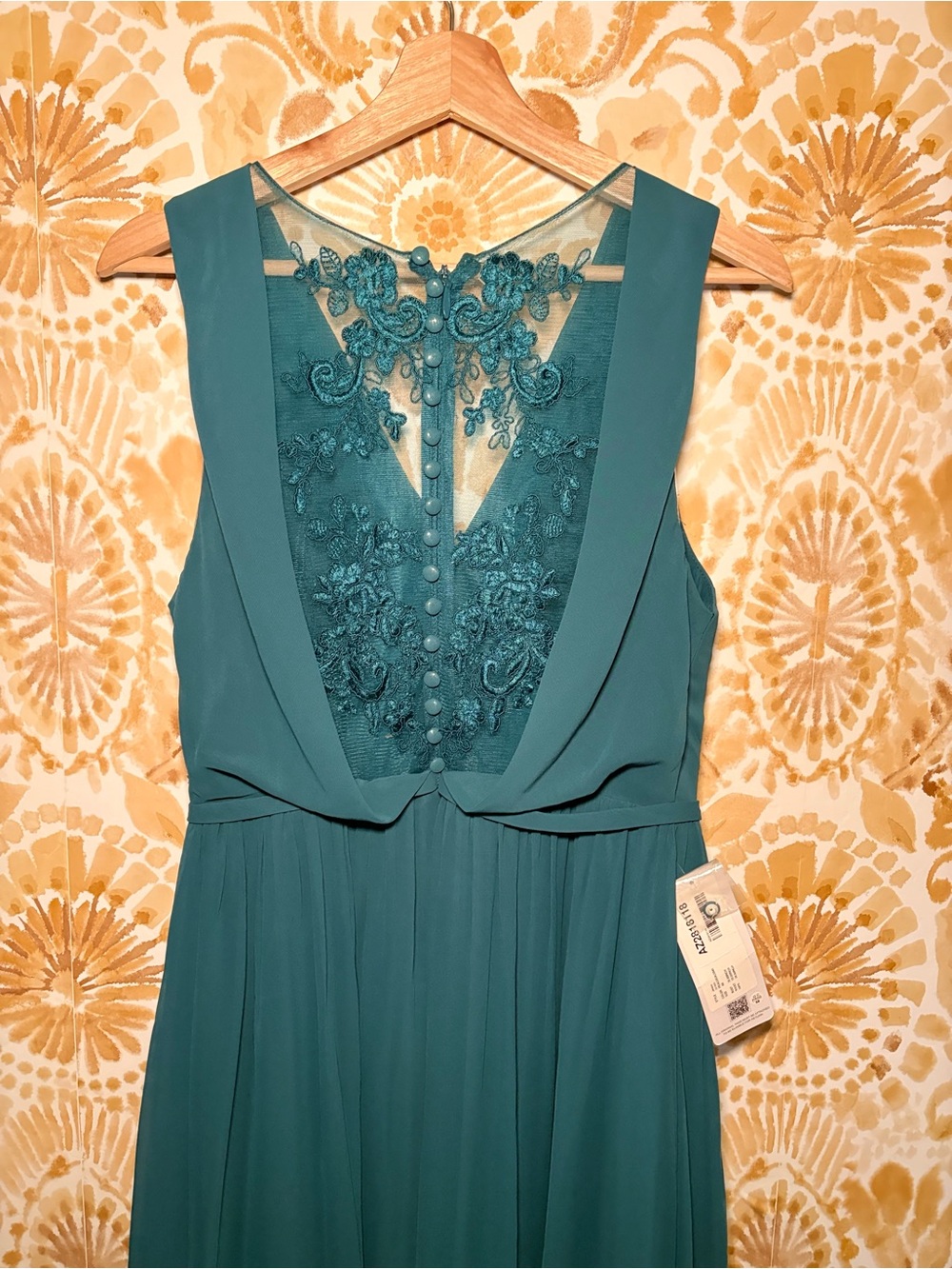 Azazie Chiffon Teal Lace Dress XS Bridesmaid Formal Romantic Evening Homecoming - Picture 9 of 9